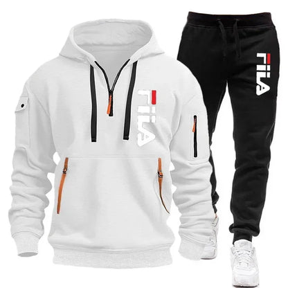Autumn and Winter 2025 new men's hooded sweatshirt + pants two-piece set, outdoor multi-pocket men's pullover sportswear set