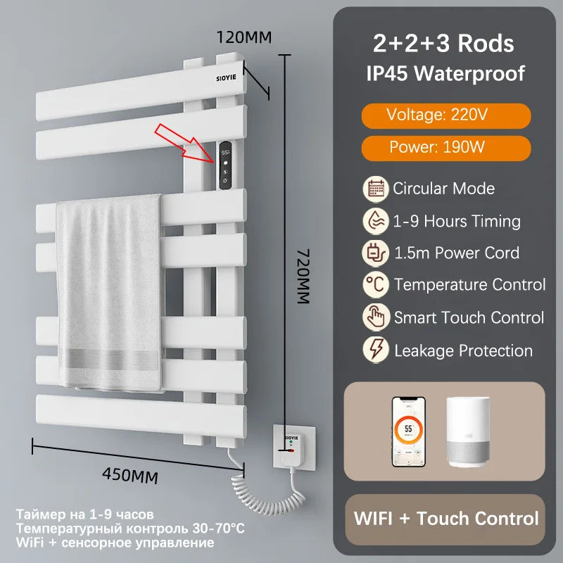 Bathroom Towel Radiator Electric Towel Rail Smart Touch Thermostatic Electric Heating Towel Rack 220V Energy Saving Towel Warmer