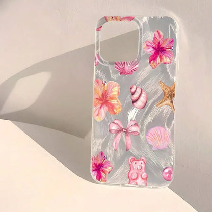 Shiny Phone Case For iPhone 17 16 15 14 13 12 11 Pro Max 16E 14 Plus 17 Air CWatercolor Hibiscus Flower Pattern Hard Cover