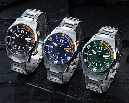 BERNY Automatic Dive Watch for Men Super Luminous Original Design 20ATM Diver Wristwatch Sapphire, Local Warehouse Fast Delivery