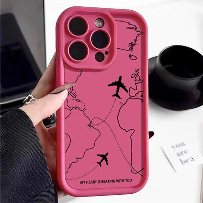 Airplane Route Pattern Phone Case For iPhone 17 Air 16e 16 15 14 Pro Max 13 12 Pro 11 15 Plus Shockproof Soft Silicone Cover