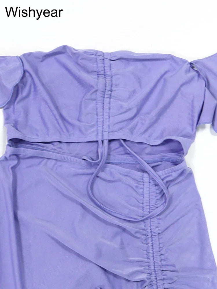 Showlder Backless Ruffles Irregular Dresses Woman Ruched Patchwork Hollow Out Bodycon Birthday Vestidos Autumn