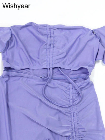 Showlder Backless Ruffles Irregular Dresses Woman Ruched Patchwork Hollow Out Bodycon Birthday Vestidos Autumn