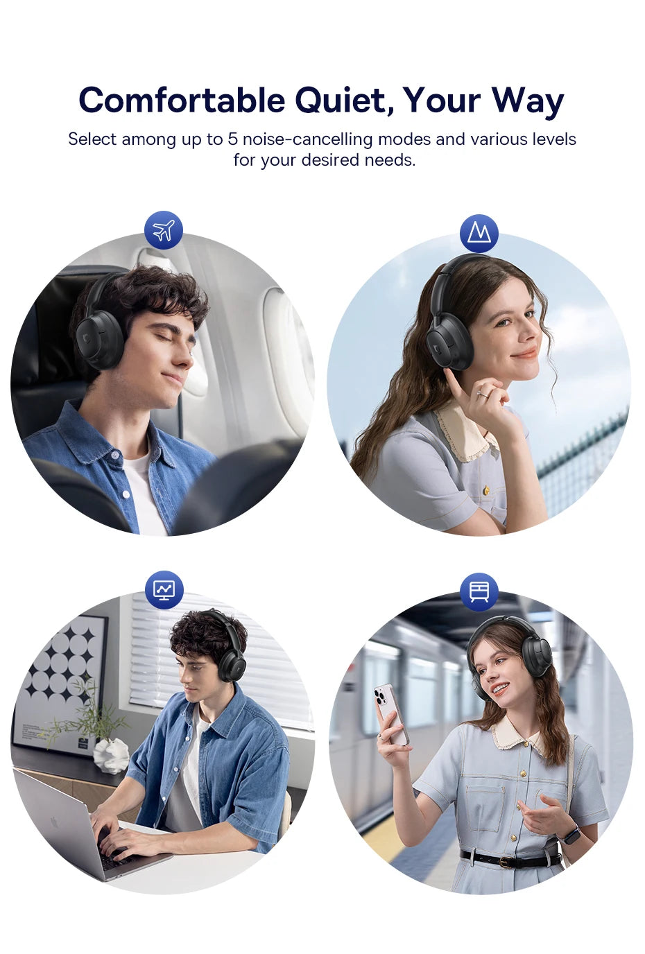 Baseus Bowie H1s Wireless Headphones Bluetooth 5.4 Noise Canceling 46dB Over Ear Headset Hi-Res Spatial Audio Earphone 120H Time