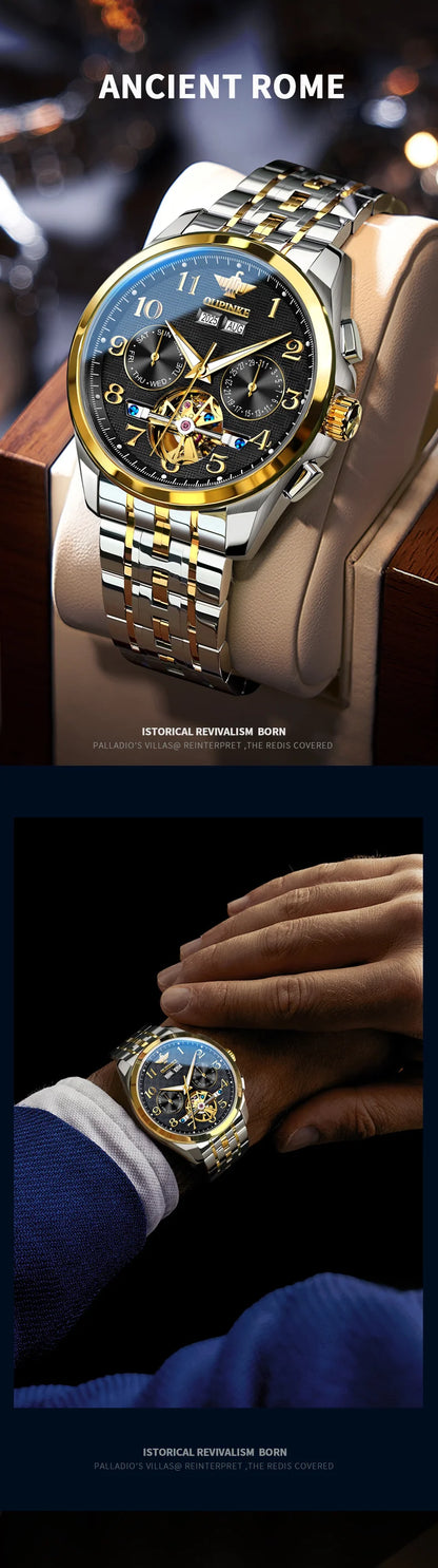 OUPINKE 3263 Automatic Mechanical Watch Multifunctional Dial Auto Date Waterproof Night light Watch Original Brand