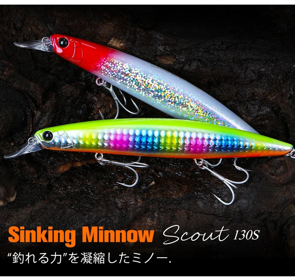 Sinking Minnow Fishing Lure SCOUT 130mm 24g Long Casting Seabass Flounder Artificial Large Sea Fishing Hard Baits