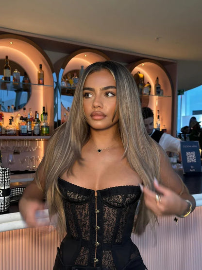 Tight Corset Lace Hollow Sleeveless Strapless Top Summer Fashion Women Street Trendy Vest