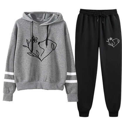 2025 Hot Sale Women's Tracksuit Hooded Sweatshirts Black Sweatpants Urban Casual Fashion Sportswear Cute Pattern Print Hoodies