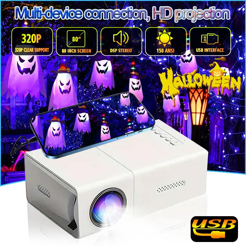 Halloween Mini Led Projector HD Hdmi Usb Audio Home Theater Media Player Beamer Christmas Gift Outdoor Travel Portable Projector