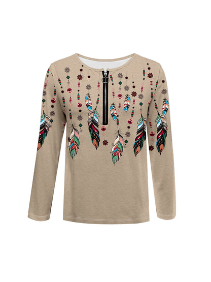 Summer new fashion 2025 women's casual long-sleeved printed T-shirt