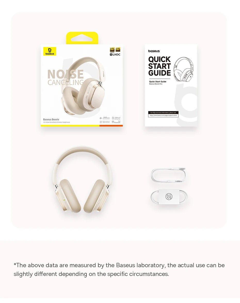 Baseus Bowie H1s Wireless Headphones Bluetooth 5.4 Noise Canceling 46dB Over Ear Headset Hi-Res Spatial Audio Earphone 120H Time