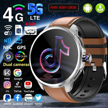 Full Network GPS WIFI Smart Watch Men 8GB+128GB RAM 1.95 inch AMOLED Screen 900W Camera Google APPS Smartwatch Android 9.0