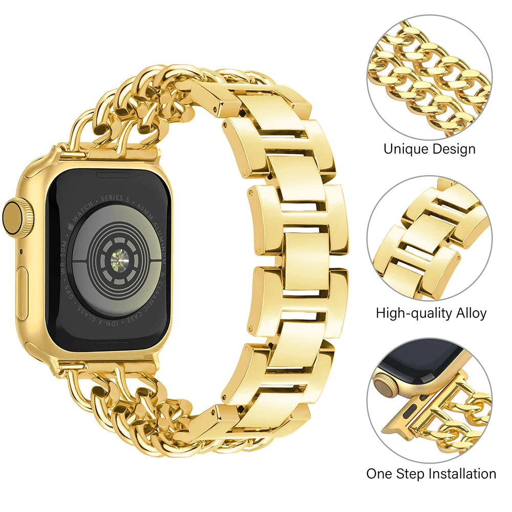 Metal Chain Link Compatible For Apple Watch Band Series Women Men Classic Watch Strap Replacement Accessories Smartwatch Bands