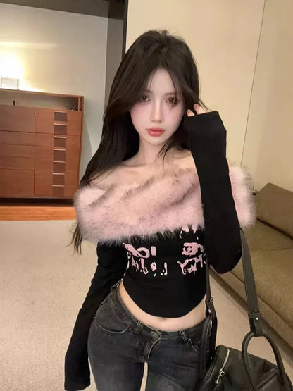 Coquette Slash Neck T-Shirt Women Hot Girl Tee Tops Design 2000s Aesthetic Vintage Old Money