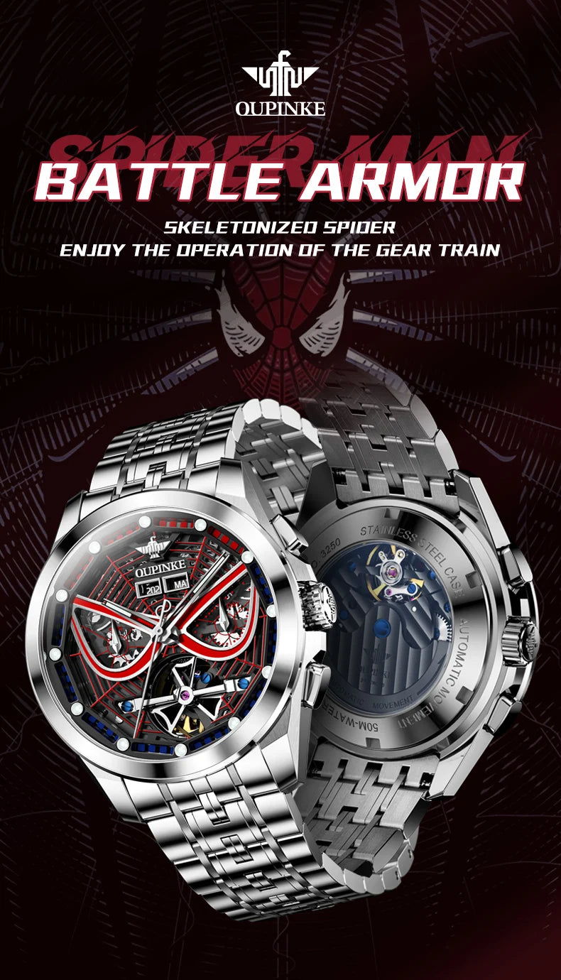 OUPINKE 3250 Original Men's Watch Deep Waterproof 3D Skeleton Stainless steel Automatic Mechanical Wristwatch Men Official Watch