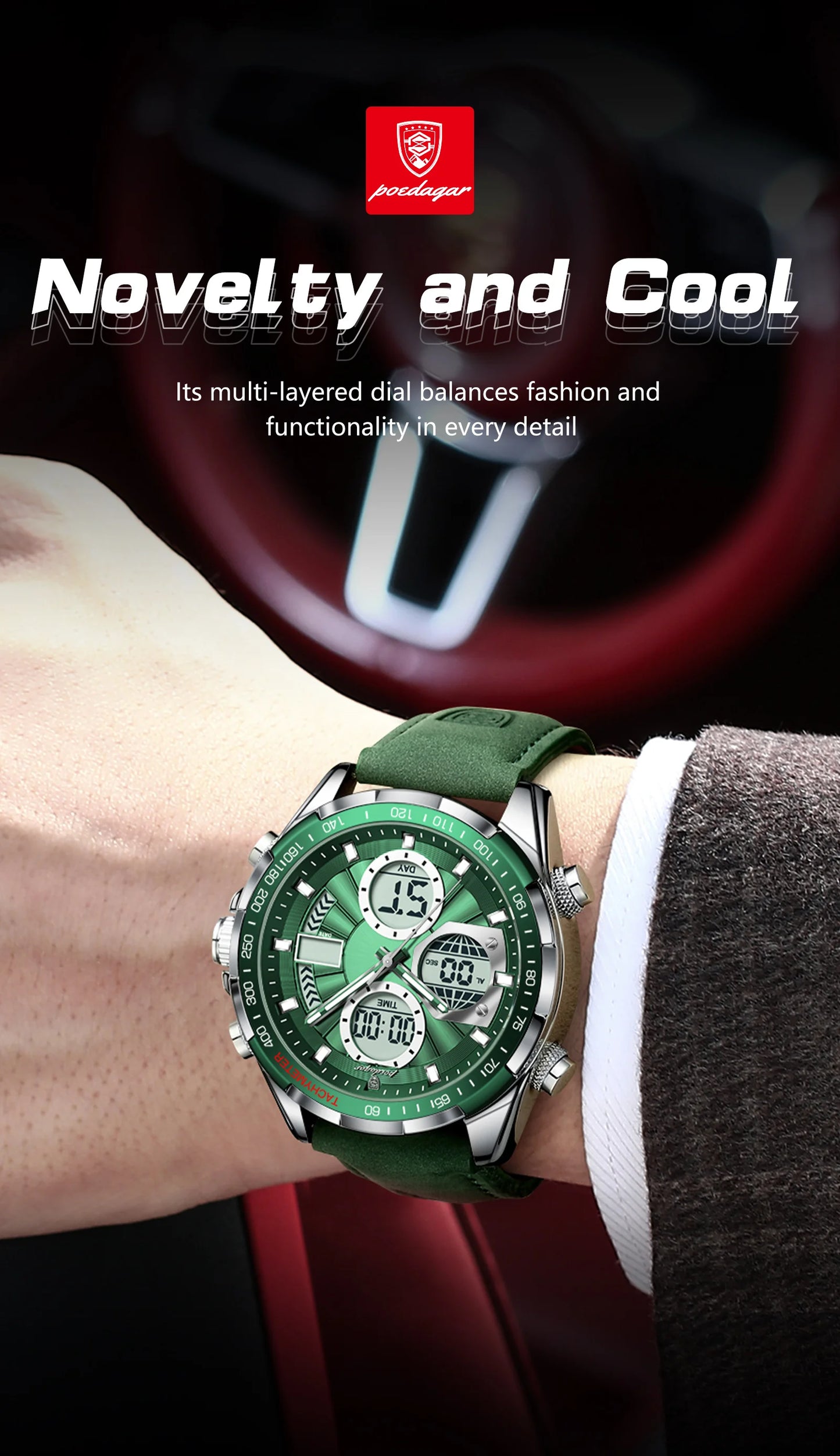 POEDAGAR LED Luxury Men Watch Luminous Week Date Dual Time Display Digital Man Clock Alarm Electronic Men's Quartz Watches Reloj