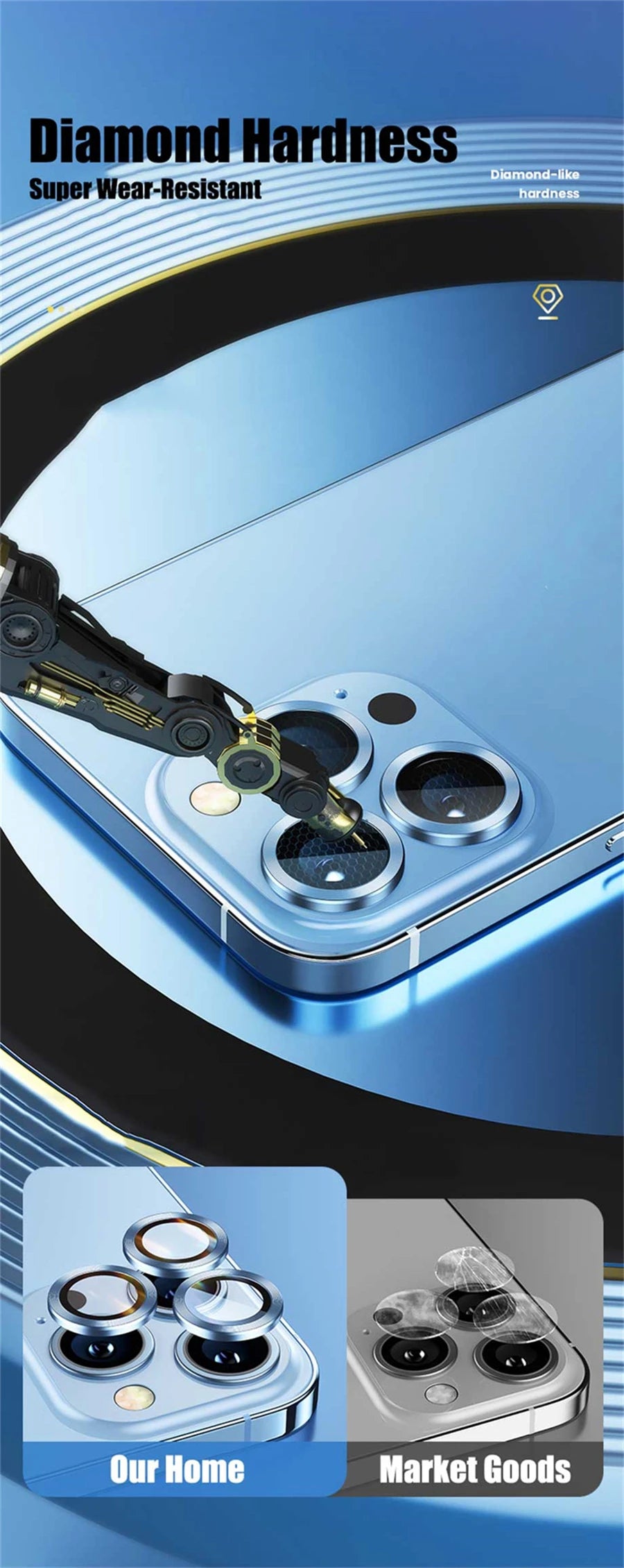 Protector For iPhone 16 Pro Max 15 14 13 12 Mini Pro Max Metal Ring Tempered Glass Lens Cover Cap