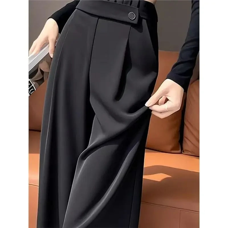 Fashion Elastic Spliced Solid Color Straight Pants Women's Clothing Summer New Loose Office Lady High Waist Casual Pants