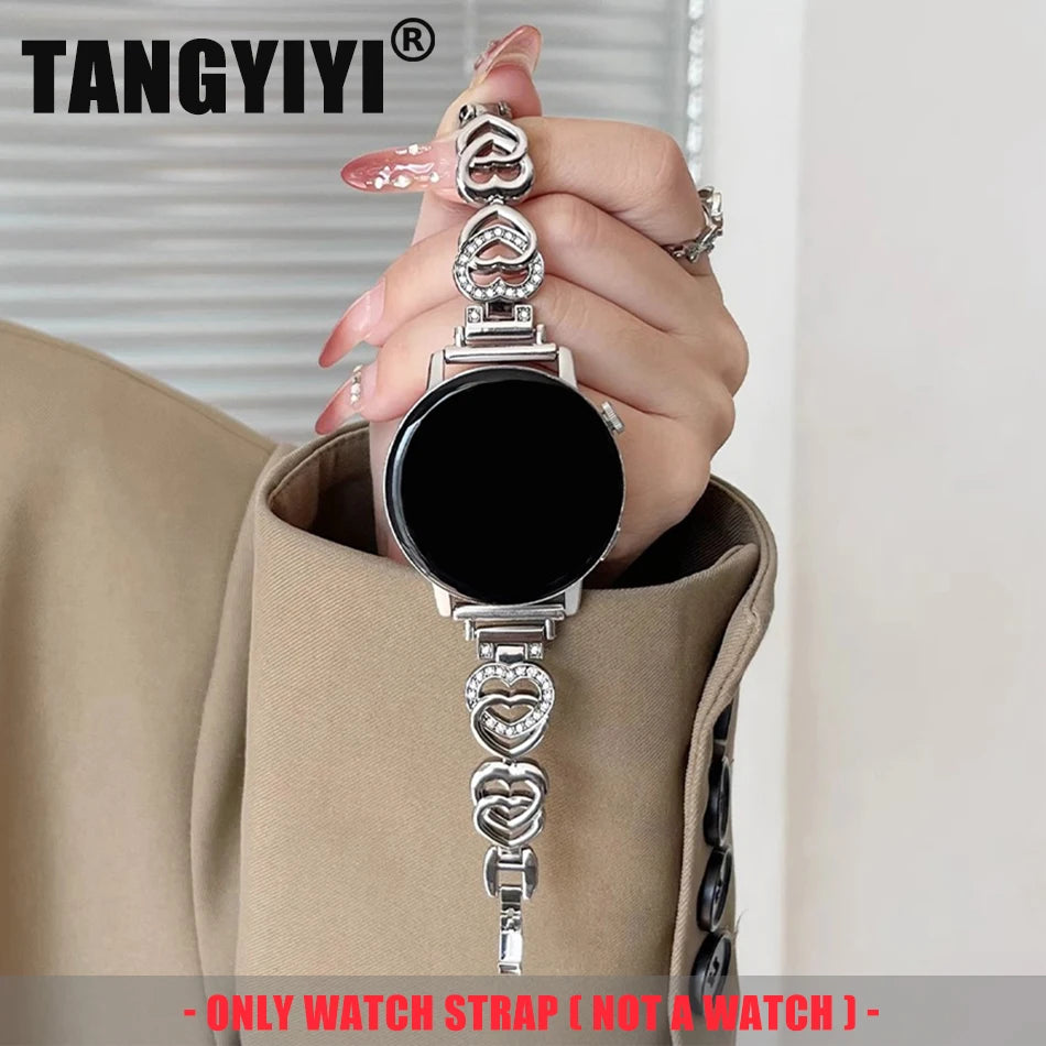 Band For Samsung Galaxy Watch 5/4 6 Classic 5 Pro Fashion Dual Heart Metal Bracelet Strap For Amazfit Bip/GTS Huawei GT2