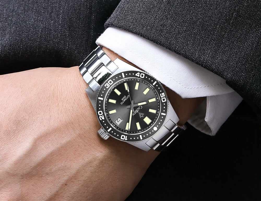 CADISEN New 38mm Diver Mens Watch Japan NH35A Automatic Mechanical Sapphire Glass Date Luminous 200M Waterproof Wrist watch Men