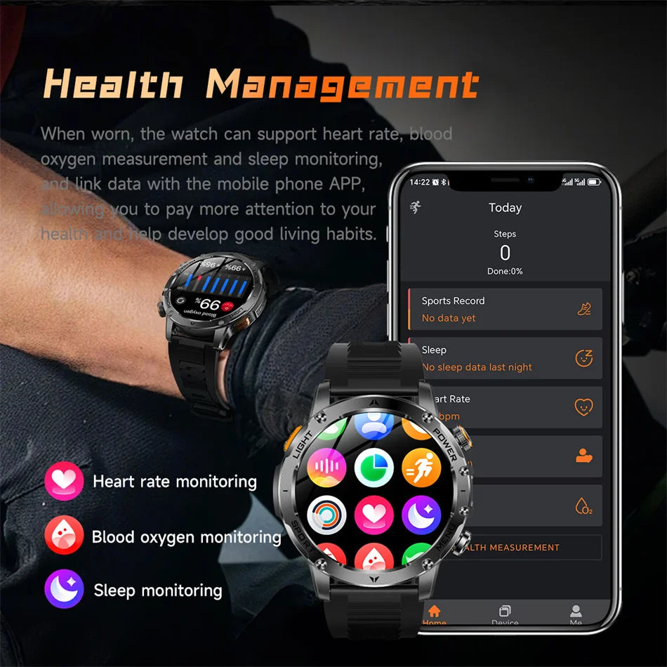 T-REX3 1000mAh Big Battery Smart Watch HD Bluetooth Call 1.7inch Large Sceen LED Flashlight Sports Waterproof Smartwatch Men