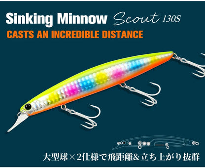 Sinking Minnow Fishing Lure SCOUT 130mm 24g Long Casting Seabass Flounder Artificial Large Sea Fishing Hard Baits
