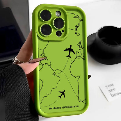 Airplane Route Pattern Phone Case For iPhone 17 Air 16e 16 15 14 Pro Max 13 12 Pro 11 15 Plus Shockproof Soft Silicone Cover