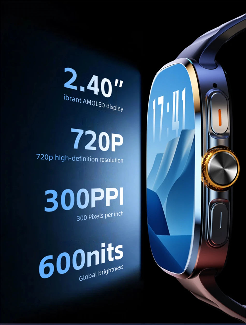 Android 9.0 Smart Watch 2.4 inch AMOLED 2100mah Battery 900W Camera GPS WIFI Google APPS Download Smartwatch