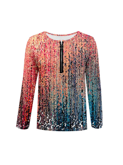 Summer new fashion 2025 women's casual long-sleeved printed T-shirt