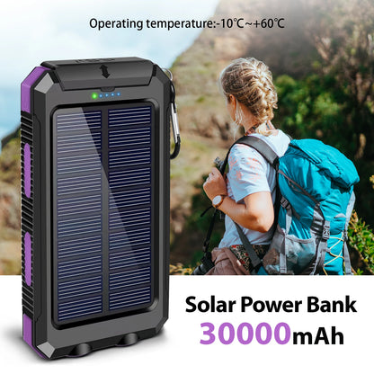 30000mAh Solar Power Bank Portable Charging Poverbank Dual 5V USB Ports 2 LED Light Flashlight for Iphone Outdoor Camping Hik