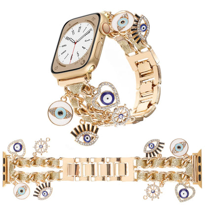 Stylish Metal Charms Watch Strap Compatible with Apple Watch Bands 38/40/41/42/44/45/49mm Replacement Strap with Unique Pendants