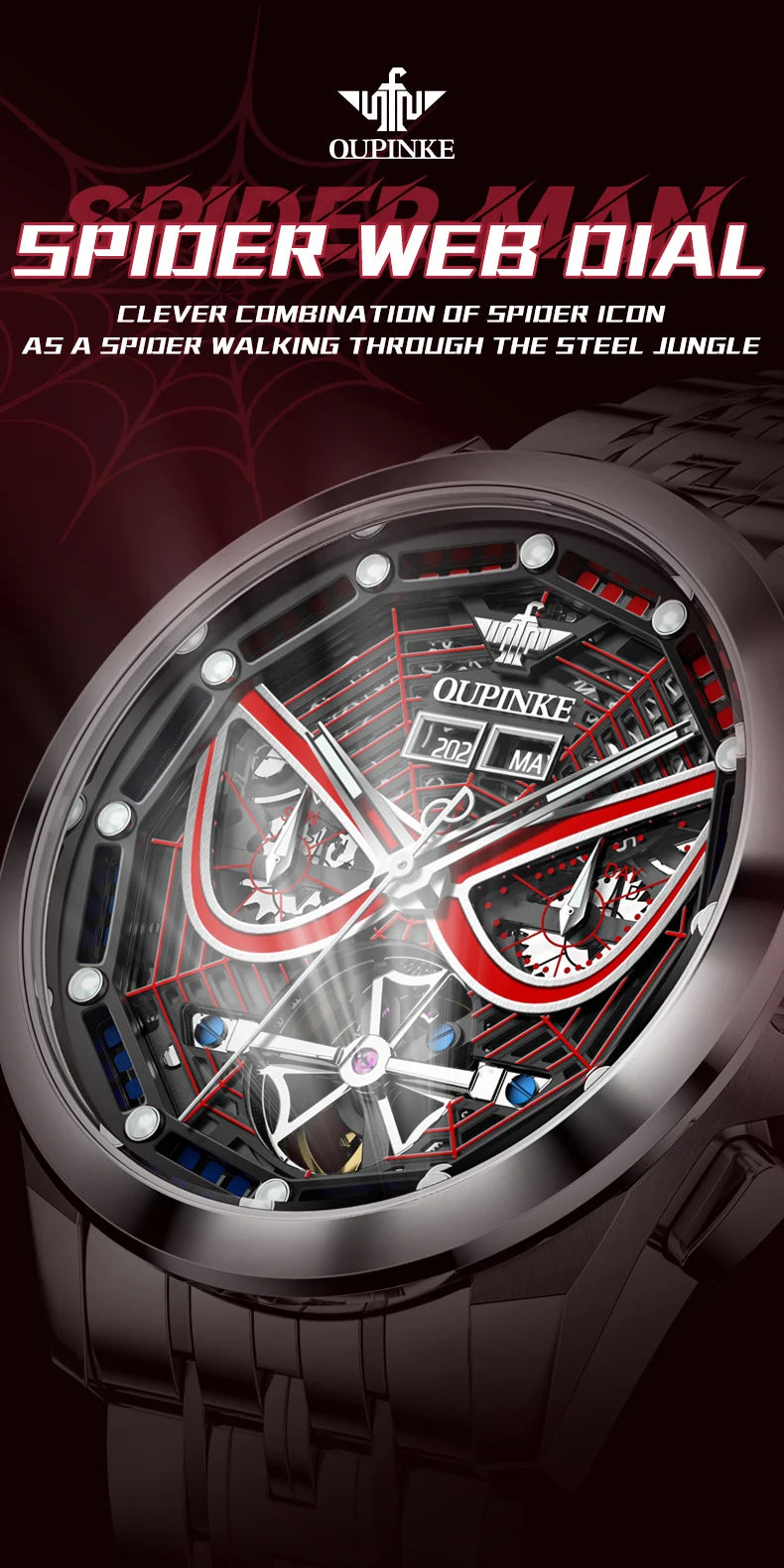 OUPINKE 3250 Original Men's Watch Deep Waterproof 3D Skeleton Stainless steel Automatic Mechanical Wristwatch Men Official Watch