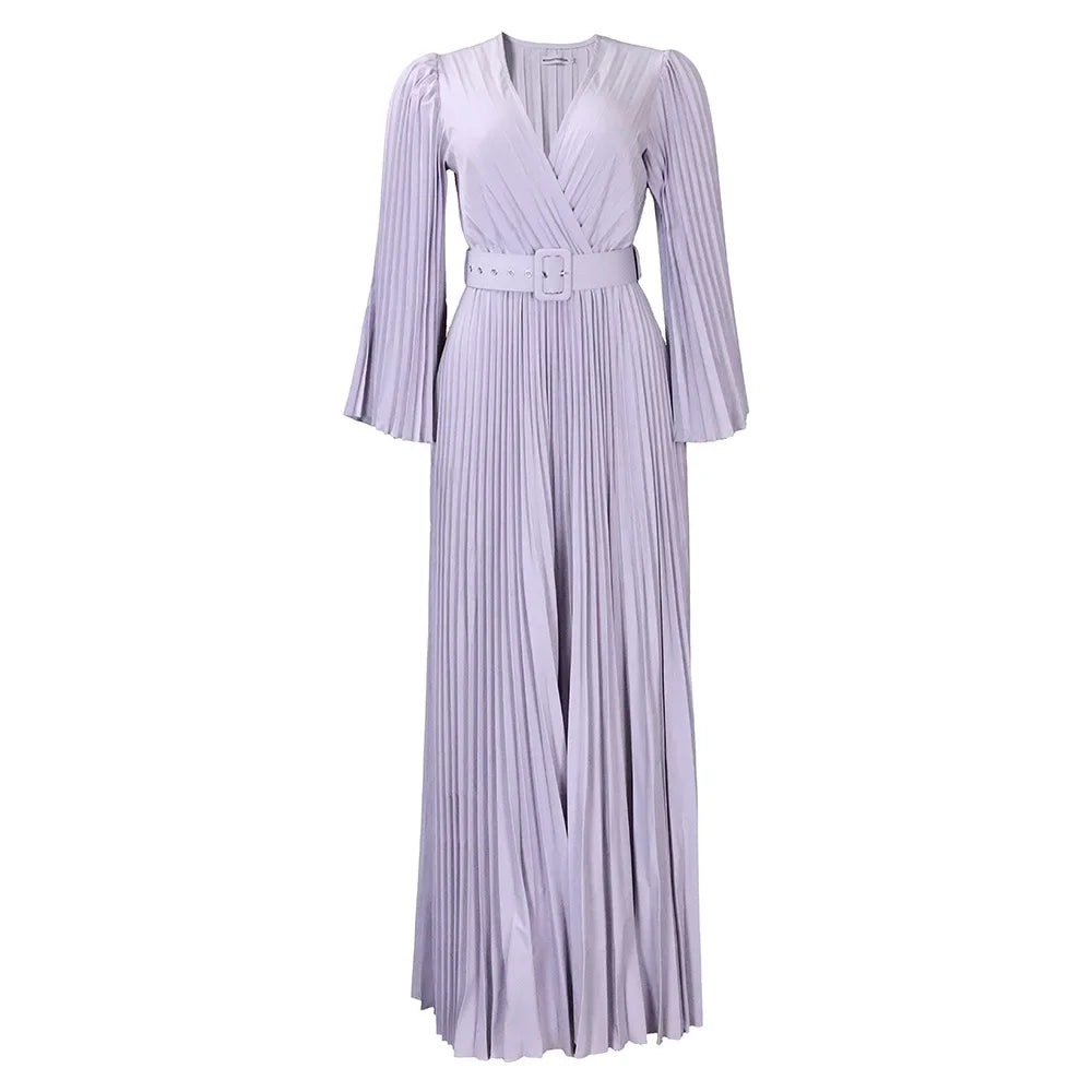 V-neck Flare Sleeve Big Swing Floor Length Maxi Long Dresses  Women Autumn Winter Party Prom Dress