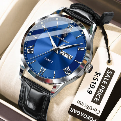 POEDAGAR Top Luxury Watch For Men Military Waterproof Luminous Date Week Man Wristwatch Leather Men's Quartz Watches Sport Reloj