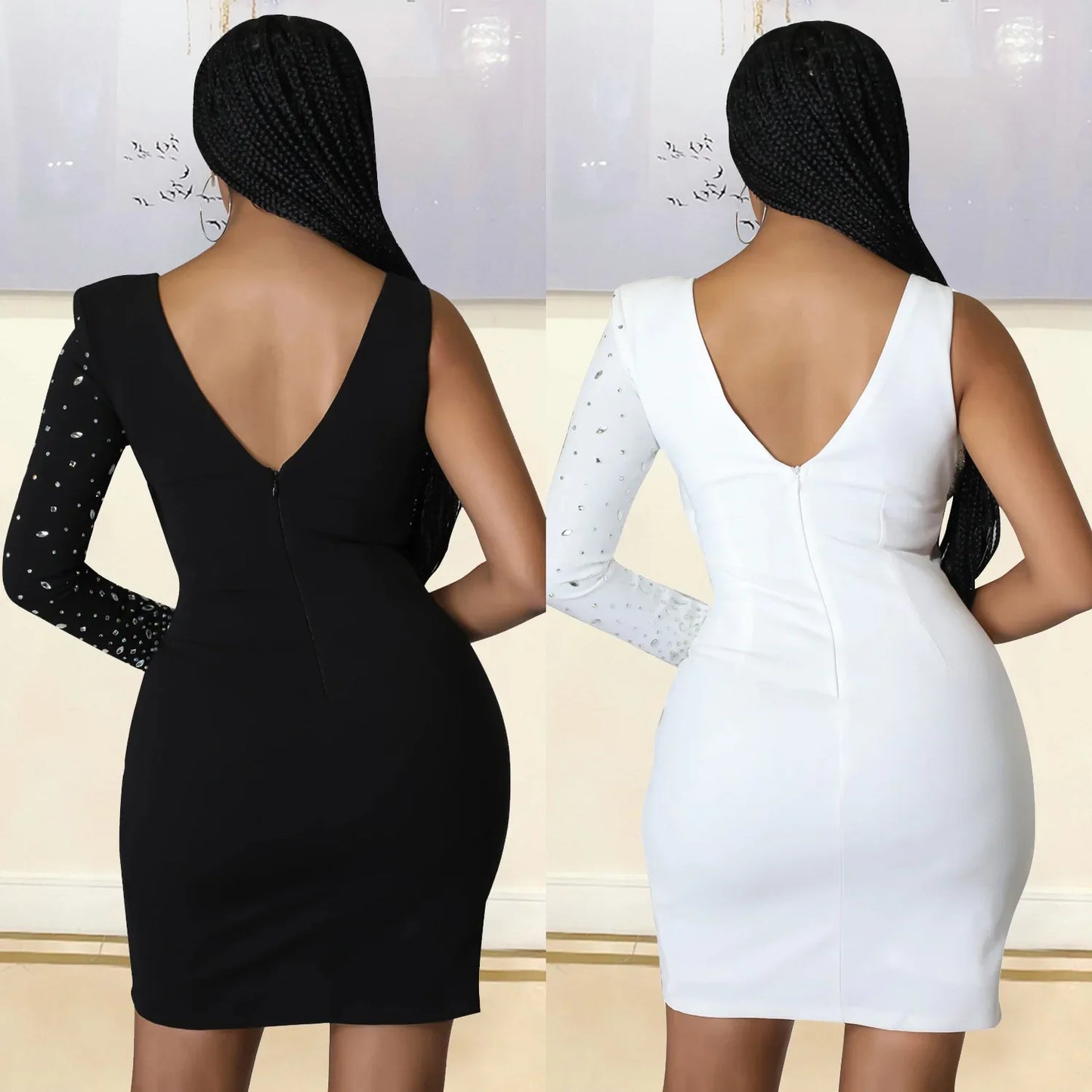 Fashionable Sexy Spaghetti Strap Rhinestone Embellished Cross-Border Summer Dress European American Style
