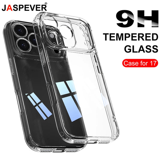 Luxury Tempered Glass Hard Phone Case For iPhone 17 Air 16 15 14 13 12 Pro Max Plus Mini 16E Hybrid Clear Soft Silicone Shell 17