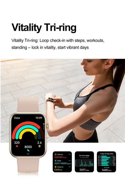 Smart Watch Full Touch Screen Bluetooth Call AI Voice Heart Rate Waterproof Watches Sports Bracelet Smartwatch Women