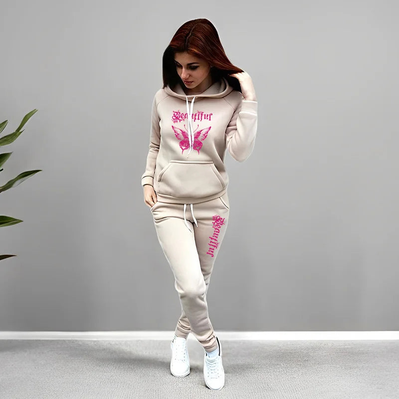 2025 New Arrival Women's Tracksuit Hoodies Sweatpants 2 Piece Set Autumn Winter Ladies Home Outdoor Casual Sporty Jogging Suit