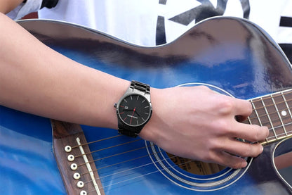 Hannah Martin Men's Stainless Steel Watch Fashion Business Style Black Minimalist Style 3Bar Waterproof Quartz Movement Watches