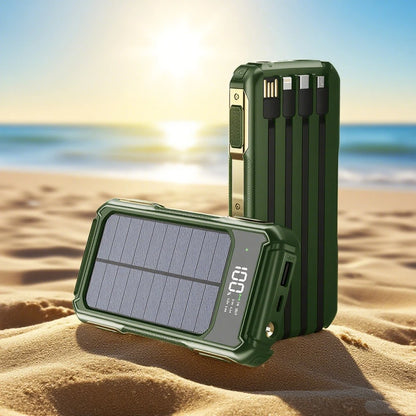 200000mAh Large Capacity Solar Power Bank 4 in 1 Built in Cable  Fast Charging Digital Display Battery LED Light For iPhone NEW