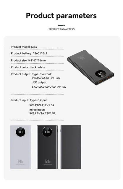 80000mah Power Bank 120W Super Fast Charging Ultra large Capacity For Mobile Power External Battery For iphone Xiaomi Samsung