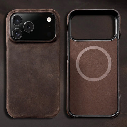 Case for iPhone 15 16 17 Pro Max 17Pro 17 Air 16Pro Retro Luxury Genuine PULL-UP Leather Magnetic Phone Back Cover