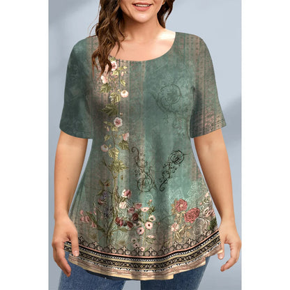 T-Shirts Spring Clothing Floral Graphic O-Neck Pullovers Short Sleeve Tops Streetwear Oversized Apparel Ladies 2023