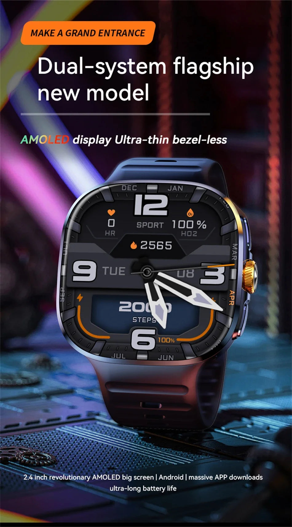 Smart Watch 720*720 AMOLED 2.40 inch Screen Video Call 8GB+128GB RAM 2100 mAh Google Play WIFI GPS Smartwatch