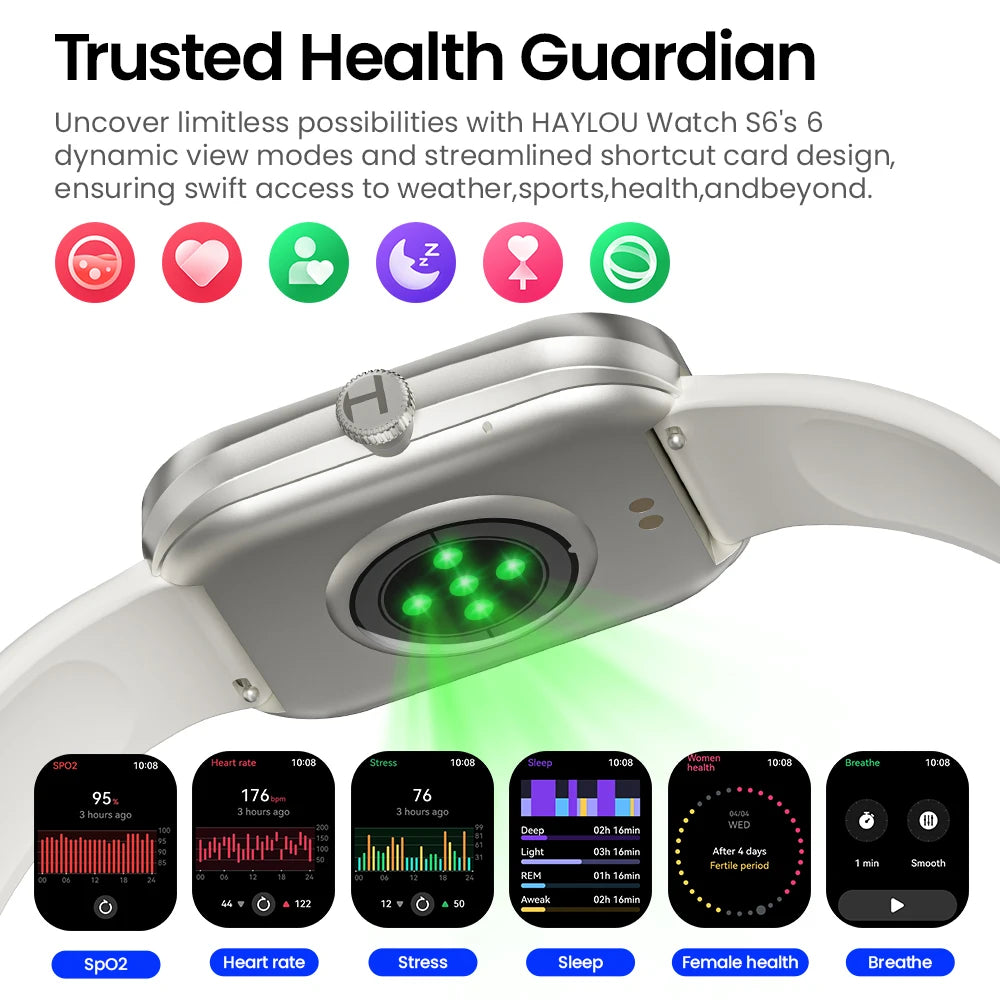 HAYLOU Watch S6 Voice Calling Smart Watch Men Health Monitoring IP68 Waterproof Smart Notifications Voice Assistant Smartwatch