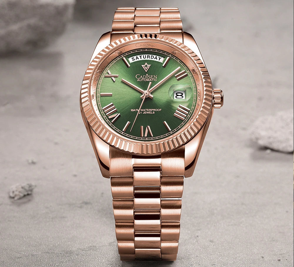 CADISEN New Week Calendar Type watch for men Sapphire mirror 10ATM Automatic Watch MIYOTA 8285 Business Mens All Steel Watches