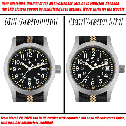 Military Watch Ronda 515 Quartz Movement Domed Sapphire With High Clear AR Coating Luminous 38mm Vintage Watches