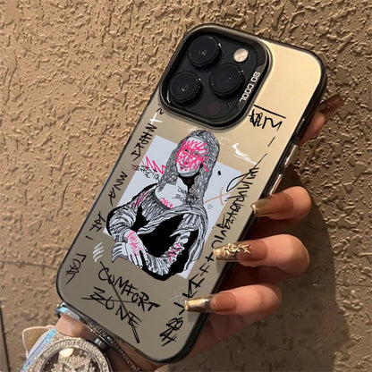 Graffiti Great Art Aesthetic David Mona Lisa Electroplate Silver Case For iPhone 17 15 14 13 12 11 16 Pro Max XS 7 8 Plus Cover