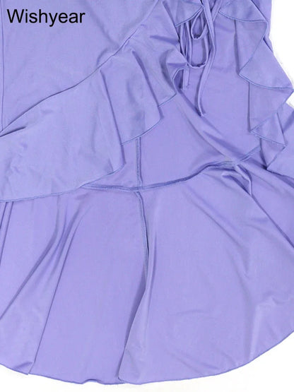 Showlder Backless Ruffles Irregular Dresses Woman Ruched Patchwork Hollow Out Bodycon Birthday Vestidos Autumn