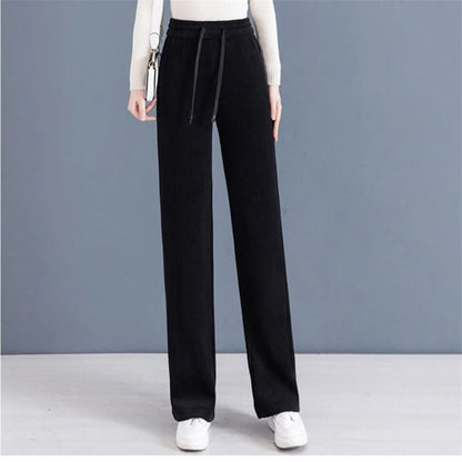 Elastic Waist Loose Casual Wide Leg Corduroy Pants Female Add Velvet Fashion All-match Trousers Women's Clothing